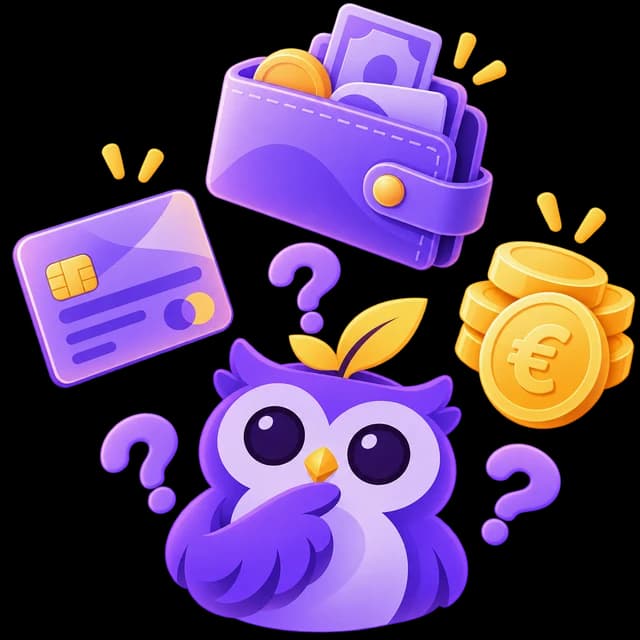 Le hibou de Pokéindex, pensif, devant un portefeuille violet